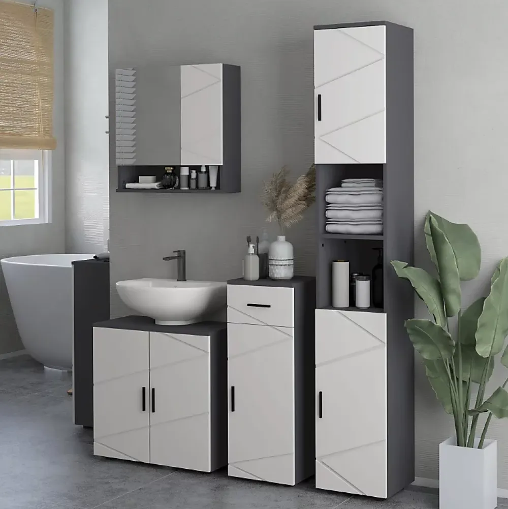 Meuble Wc|ProximaX Meuble salle de bain gris, armoire d'appoint avec tiroir et étagères réglables, meuble de rangement, idéal salle de bain ou salon