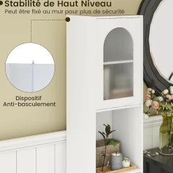 Colonne De Salle De Bains|Giantex Meuble Salle de Bain Haut avec 2 Placards à Porte Verre, 2 Compartiments Ouverts, Pieds Surélevés,35x30x180 CM