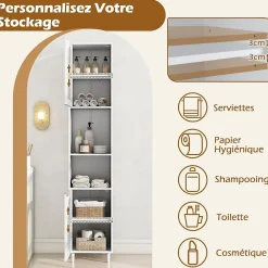 Colonne De Salle De Bains|Giantex Meuble Salle de Bain Haut avec 2 Placards à Porte Verre, 2 Compartiments Ouverts, Pieds Surélevés,35x30x180 CM