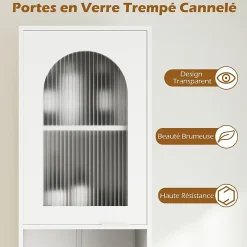Colonne De Salle De Bains|Giantex Meuble Salle de Bain Haut avec 2 Placards à Porte Verre, 2 Compartiments Ouverts, Pieds Surélevés,35x30x180 CM