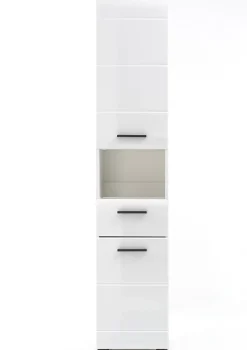 Chb Collection Meuble salle de bain. Meuble colonne mélaminé blanc brillant. L - H - P : 30 - 182 - 31 cm