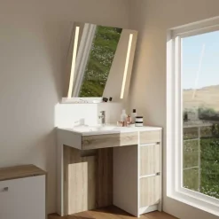 Ensemble Meuble De Salle De Bains|Cuisibane Meuble salle de bain PMR ANDY PLUS 90 cm bois et blanc + miroir Motory
