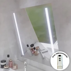 Ensemble Meuble De Salle De Bains|Cuisibane Meuble salle de bain PMR ANDY PLUS 90 cm bois et blanc + miroir Motory