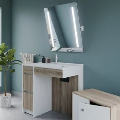 Cuisibane Meuble salle de bain PMR ANDY PLUS 90 cm bois et blanc + miroir Rota Plus