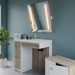 Cuisibane Meuble salle de bain PMR ANDY PLUS 90 cm bois et blanc + miroir Rota Plus