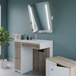 Cuisibane Meuble salle de bain PMR ANDY PLUS 90 cm bois et blanc + miroir Rota Plus