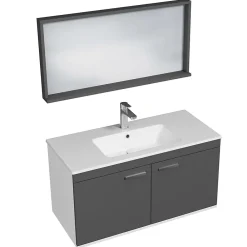 Ensemble Meuble De Salle De Bains|Saniverre Meuble salle de bain RUBITE simple vasque 2 portes Gris anthracite L. 100 cm + miroir cadre -