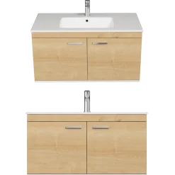 Saniverre Meuble salle de bain RUBITE simple vasque 2 portes Chêne clair L. 100 cm -