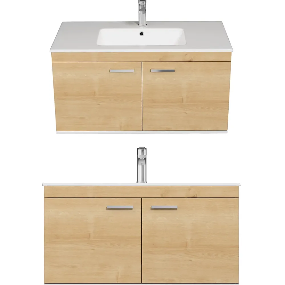 Saniverre Meuble salle de bain RUBITE simple vasque 2 portes Chêne clair L. 100 cm -