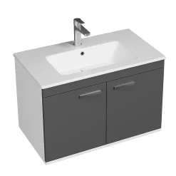 Ensemble Meuble De Salle De Bains|Saniverre Meuble salle de bain RUBITE simple vasque 2 portes Gris anthracite L. 80 cm + miroir armoire -