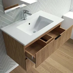 Ensemble Meuble De Salle De Bains|Aurlane Meuble salle de bain simple vasque 60cm bois MDF ondulé