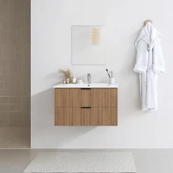 Ensemble Meuble De Salle De Bains|Aurlane Meuble salle de bain simple vasque 60cm bois MDF ondulé
