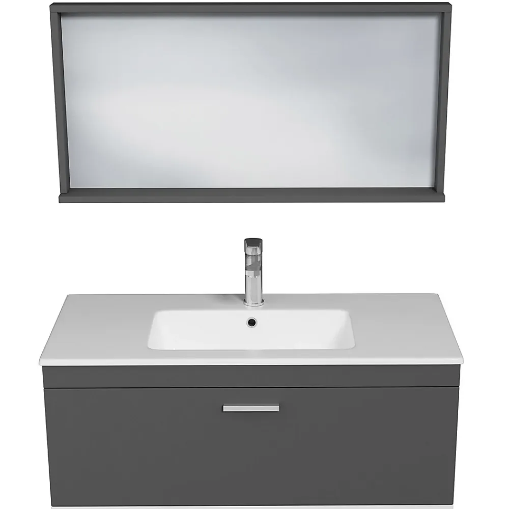 Saniverre Meuble salle de bain simple vasque RUBITE 1 tiroir Anthracite L. 100 cm + miroir cadre -