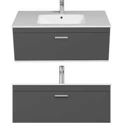 Saniverre Meuble salle de bain simple vasque RUBITE 1 tiroir Anthracite L. 100 cm + miroir cadre -