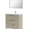 Pegane Meuble salle de bain sous vasque salle de bain avec 3 Tiroirs + 1 Miroir chêne clair - Longueur 80 x Profondeur 45 x Hauteur 86 cm