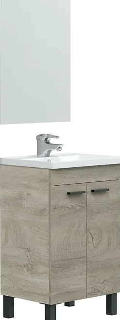 Meuble Sous Lavabo|Pegane Meuble salle de bain Sous-Vasque 50 cm + Miroir coloris Alaska chêne à nœuds - Longueur 50 x Hauteur 80 x Profondeur 40 cm