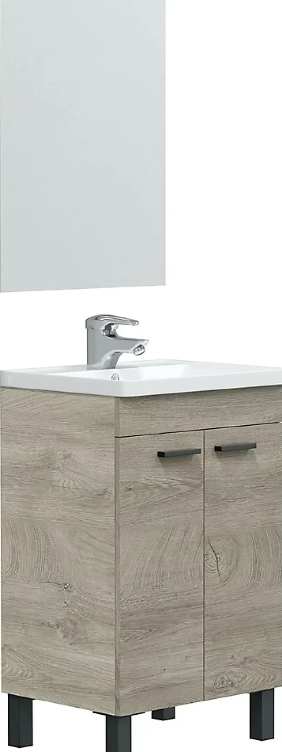 Meuble Sous Lavabo|Pegane Meuble salle de bain Sous-Vasque 50 cm + Miroir coloris Alaska chêne à nœuds - Longueur 50 x Hauteur 80 x Profondeur 40 cm