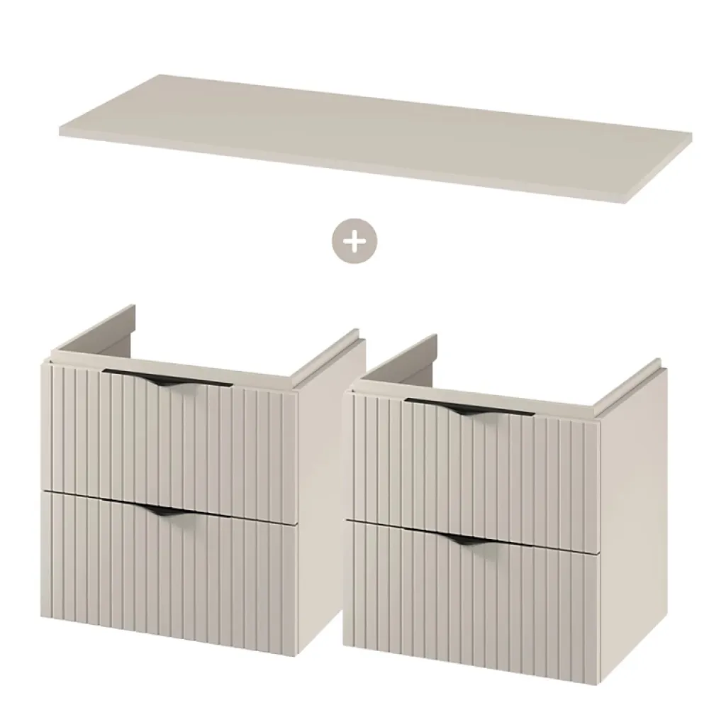 Planète Bain Meuble salle de bain strié 120 cm pour vasque à poser - Beige cachemire mat - à suspendre - Tirso