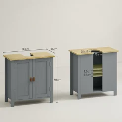 kleankin Meuble salle de bain sur pied - meuble sous-vasque - 2 portes, étagère - MDF panneaux aspect bois clair gris