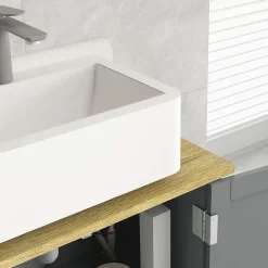 kleankin Meuble salle de bain sur pied - meuble sous-vasque - 2 portes, étagère - MDF panneaux aspect bois clair gris