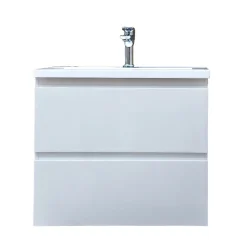 Swiss Aqua Technologies Meuble salle de bain suspendu 59 x 50 x 45 cm blanc brillant 2 tiroirs avec lavabo en marbre coulé SAT B-Way (BWAY260WU)