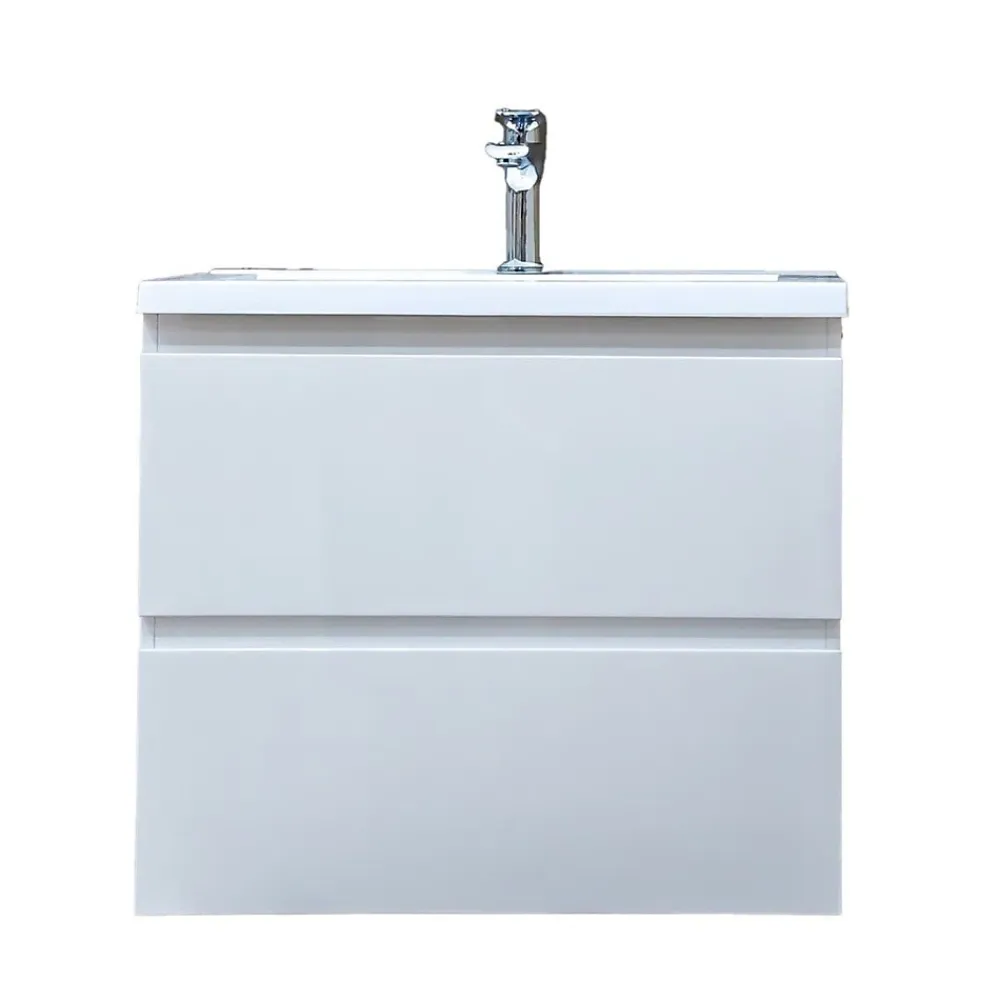 Swiss Aqua Technologies Meuble salle de bain suspendu 59 x 50 x 45 cm blanc brillant 2 tiroirs avec lavabo en marbre coulé SAT B-Way (BWAY260WU)