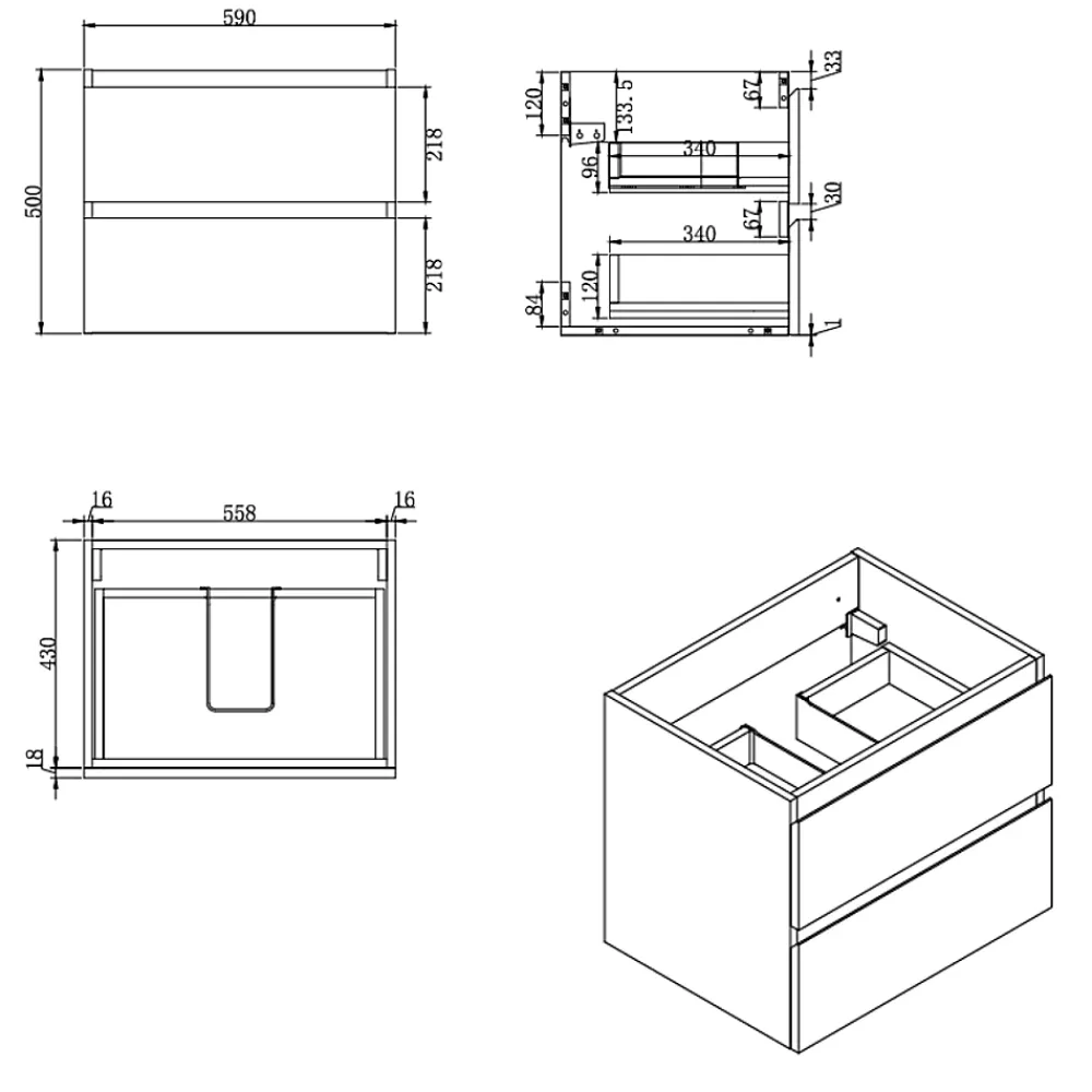 Swiss Aqua Technologies Meuble salle de bain suspendu 59 x 50 x 45 cm blanc brillant 2 tiroirs avec lavabo en marbre coulé SAT B-Way (BWAY260WU)