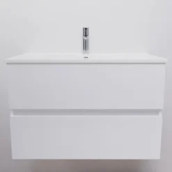 Meuble Vasque|Cuisibane Meuble salle de bain suspendu 80 cm ROSALY- Blanc- Plan vasque en Céramique