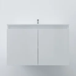 Meuble Vasque|Cuisibane Meuble salle de bain suspendu 80 cm PROLINE- Blanc- Plan vasque en Céramique