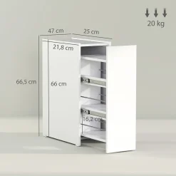 ProximaX Meuble salle de bain étroit blanc à roulettes, meuble WC et d'appoint avec tiroir 3 compartiments et niche, idéal petits espaces