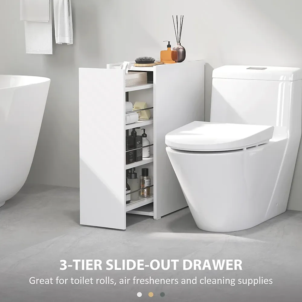 ProximaX Meuble salle de bain étroit blanc à roulettes, meuble WC et d'appoint avec tiroir 3 compartiments et niche, idéal petits espaces