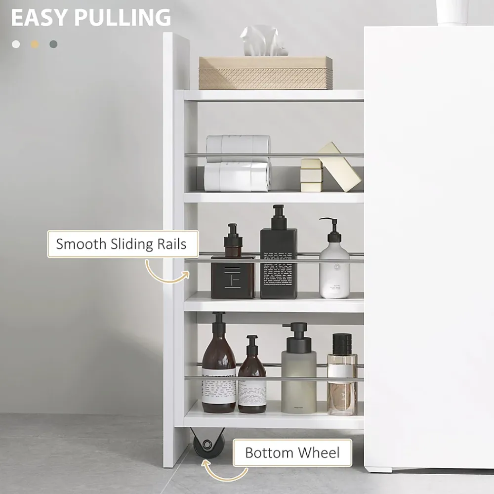 ProximaX Meuble salle de bain étroit blanc à roulettes, meuble WC et d'appoint avec tiroir 3 compartiments et niche, idéal petits espaces