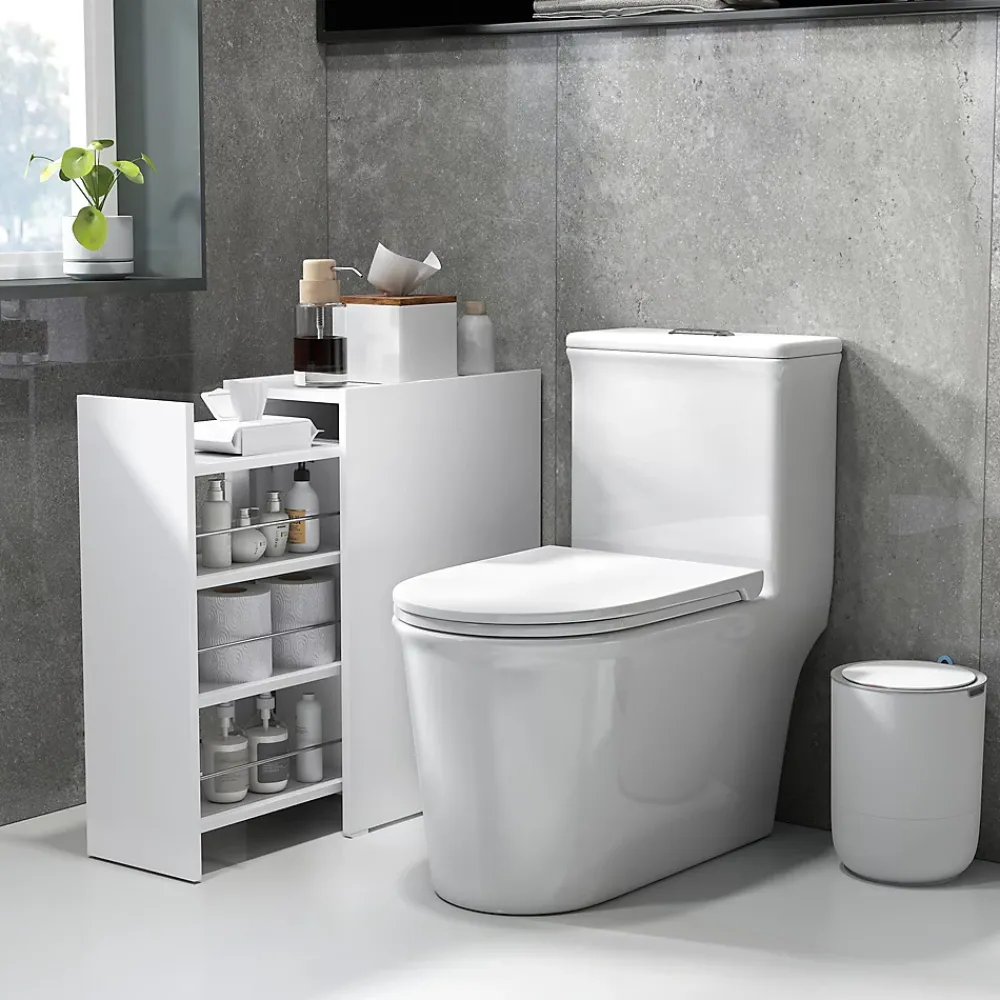 ProximaX Meuble salle de bain étroit blanc à roulettes, meuble WC et d'appoint avec tiroir 3 compartiments et niche, idéal petits espaces
