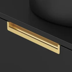 Meuble Vasque|Aurlane Meuble Salle de Bains 80 cm Laqué Noir Mat et Or Doré - 2 Tiroirs - Vasque Ronde à Poser Noire