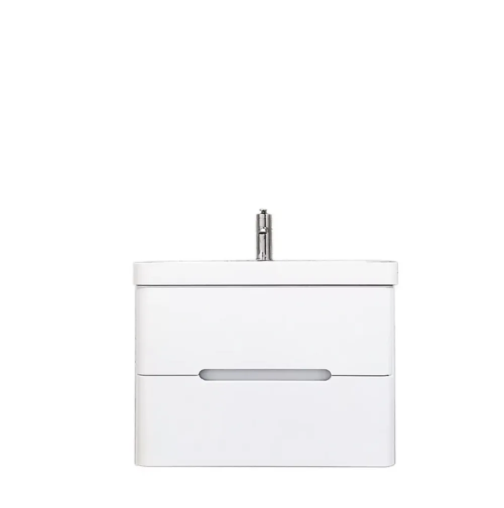 Meuble Vasque|Top Bath Meuble Salle de Bains avec vasque/lavabo FIDJI 80 suspendu laqué Blanc brillant avec plan en résine