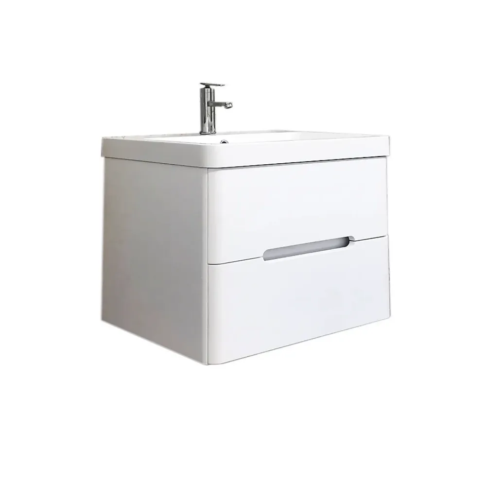 Meuble Vasque|Top Bath Meuble Salle de Bains avec vasque/lavabo FIDJI 80 suspendu laqué Blanc brillant avec plan en résine