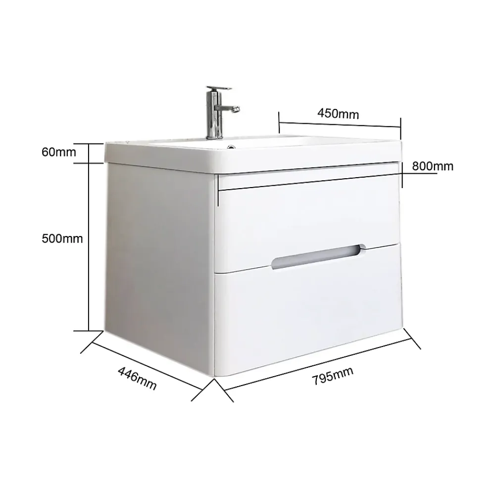 Meuble Vasque|Top Bath Meuble Salle de Bains avec vasque/lavabo FIDJI 80 suspendu laqué Blanc brillant avec plan en résine