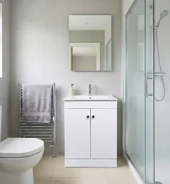Top Bath Meuble Salle de Bains avec vasque/lavabo LOOK 60 Blanc à poser avec plan céramique.