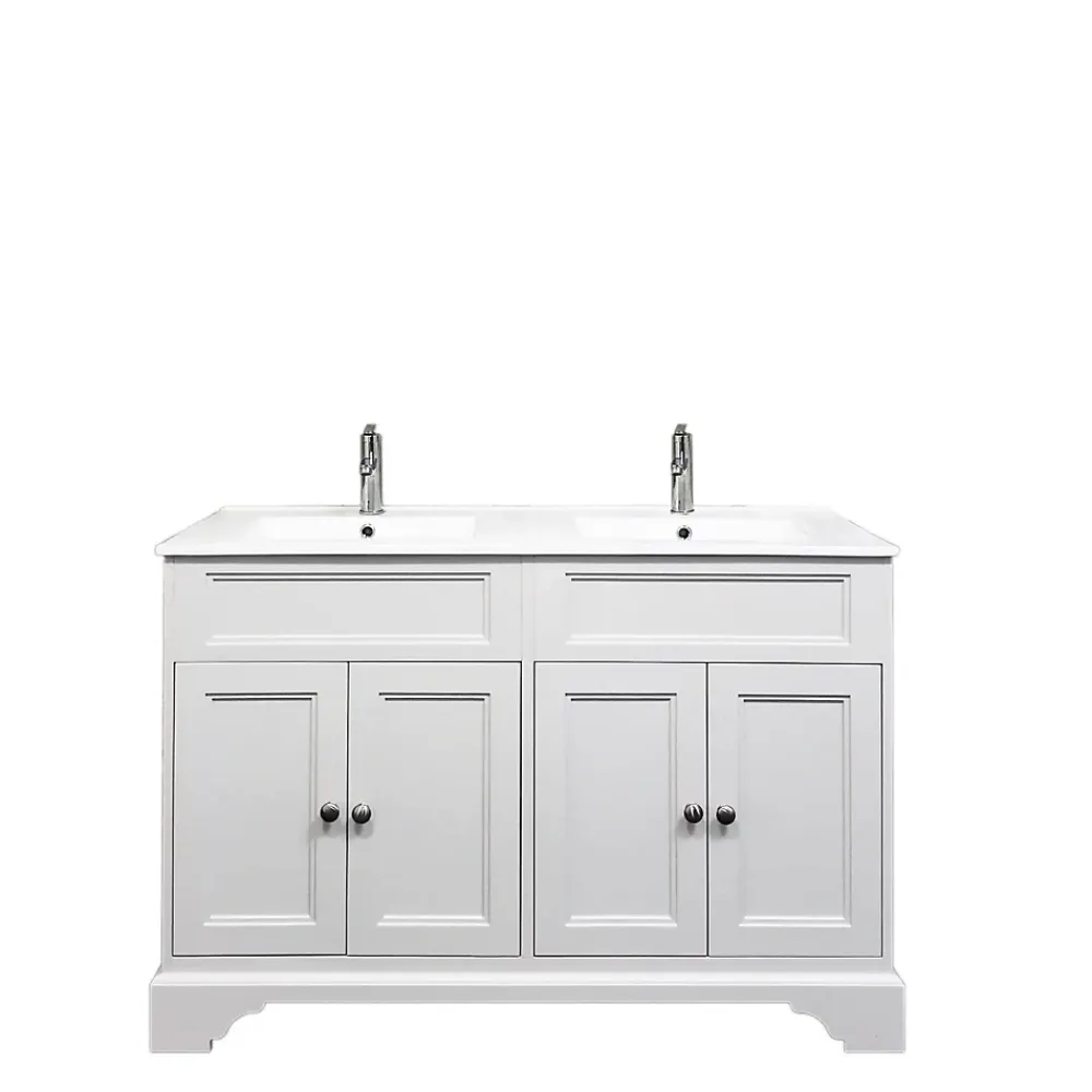 Top Bath Meuble Salle de Bains avec vasque/lavabo DOLIANA 120 à poser laqué Blanc mat 4 portes avec plan céramique
