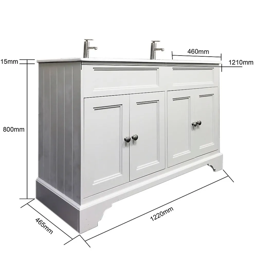 Top Bath Meuble Salle de Bains avec vasque/lavabo DOLIANA 120 à poser laqué Blanc mat 4 portes avec plan céramique