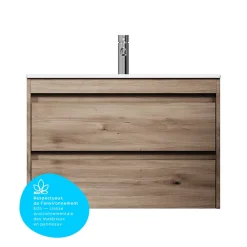 Meuble Vasque|Am.Pm Europe Meuble salle de bains suspendu 80 cm effet bois clair avec lavabo intégré, 2 tiroirs, design, chêne clair texturé AM.PM