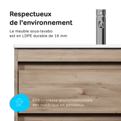 Meuble Vasque|Am.Pm Europe Meuble salle de bains suspendu 80 cm effet bois clair avec lavabo intégré, 2 tiroirs, design, chêne clair texturé AM.PM