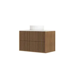 Meuble Vasque|Aurlane Meuble Salle de Bains YUKI 80 2 Tiroirs Décor Chêne et Noir Cranté - Plan et Vasque Blanche Mate