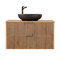 Petits-Meubles Meuble simple vasque 100cm Gaia Bois et Noir - Vasque Noir