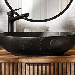 Petits-Meubles Meuble simple vasque 100cm Gaia Bois et Noir - Vasque Noir