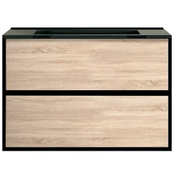 Essebagno Meuble simple vasque effet chêne et noir mat Indus