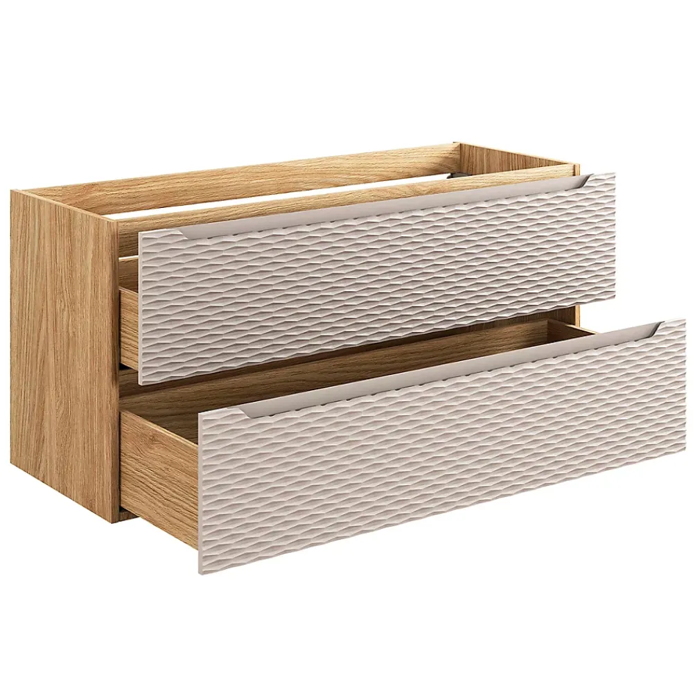 Petits-Meubles Meuble simple vasque encastree droite 120cm 2 tiroirs Elora Beige et bois