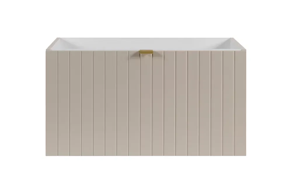 Furnidea Meuble sous double vasque suspendu HARMO 160 cm Façade rainuré cachemire semi-mat