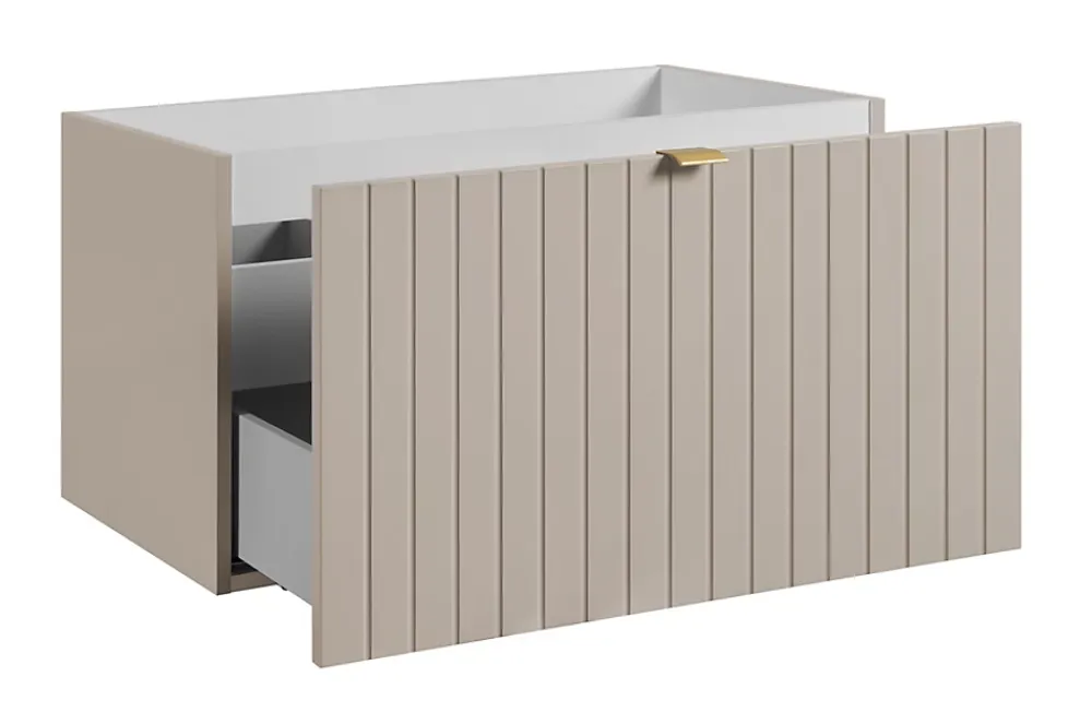 Furnidea Meuble sous double vasque suspendu HARMO 160 cm Façade rainuré cachemire semi-mat
