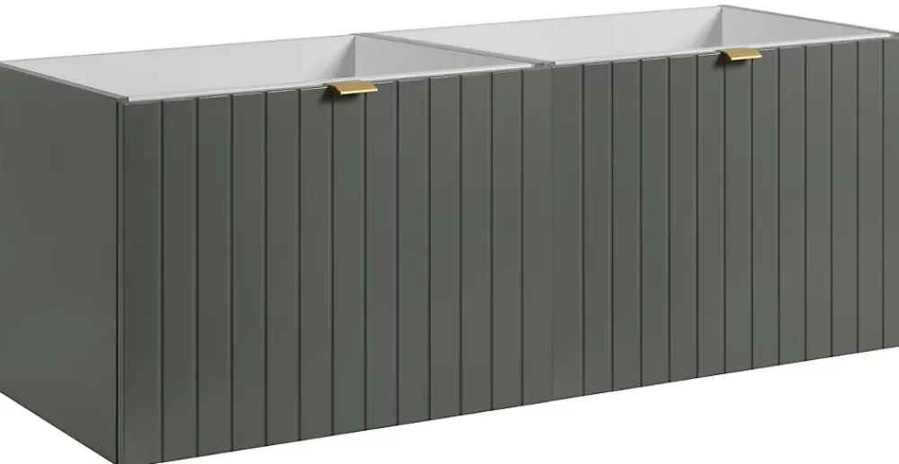 Meuble Sous Lavabo|Furnidea Meuble sous double vasque suspendu HARMO 120 cm Façade rainuré vert semi-mat